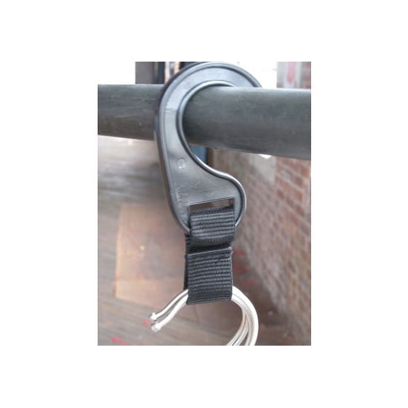 NAHANCO Heavy duty hook with nylon strap for clothes hanger management in backroom/stockroom, 5 1/4", Black - 100/CTN