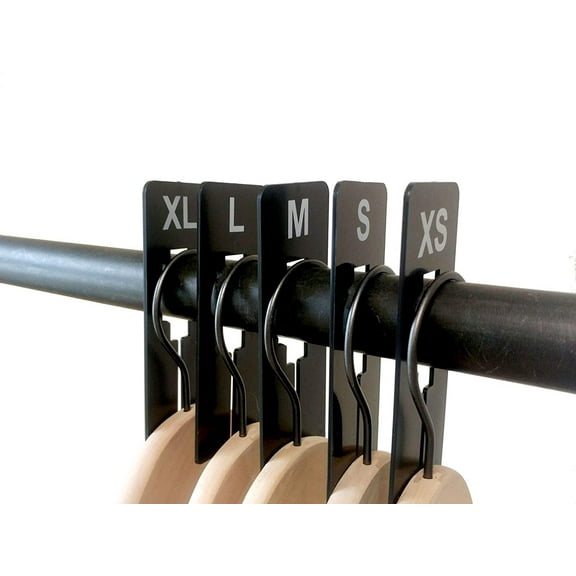 NAHANCO QSDBWKIT1, Black Rectangular Clothing Size Dividers with White Print for XS-XL, Kit of 10 (5 Sizes of 2 Each)