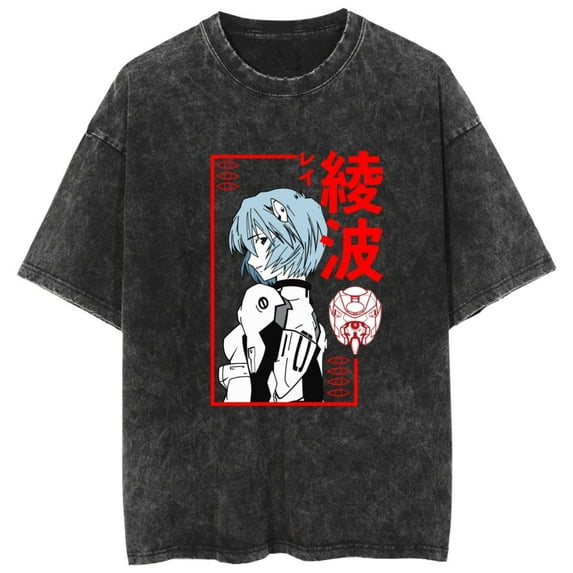NAIKAIKU Washed vintage Evongelion cotton T-shirt anime street hip-hop short-sleeved pattern summer unisex clothing