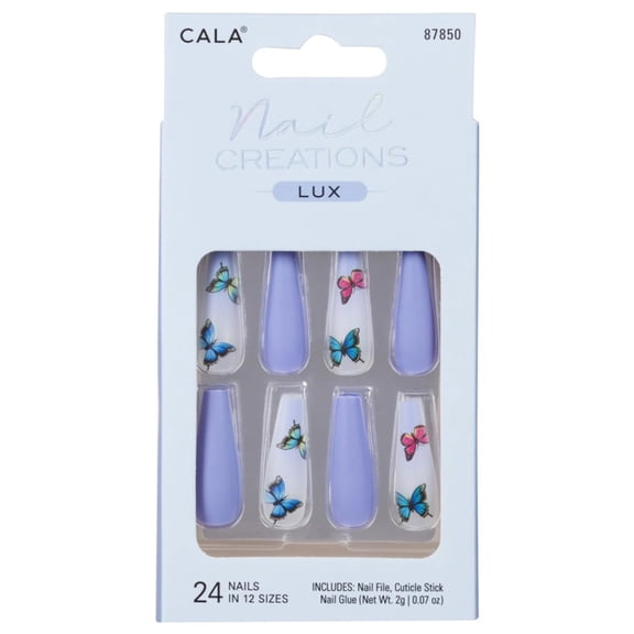 NAIL CREATIONS LUX | LONG COFFIN BLUE BUTTERFLY