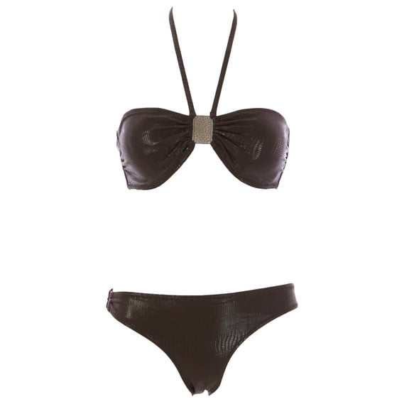 NAILA Women's Agra Bandeau Bikini Set Sz Large Brown