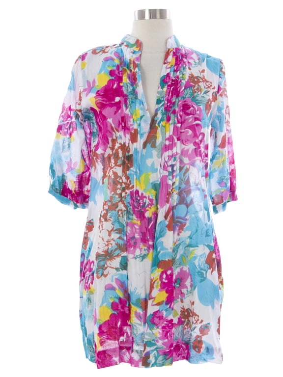 Women's Ruffled Floral Tunic Sz Medium Pink