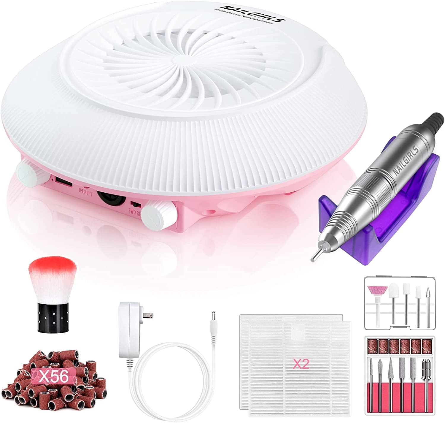 NAILGIRLS Professional 2 in 1 Nail Drill with Efficient Suction, 35000RPM Electric Nail Efile, White
