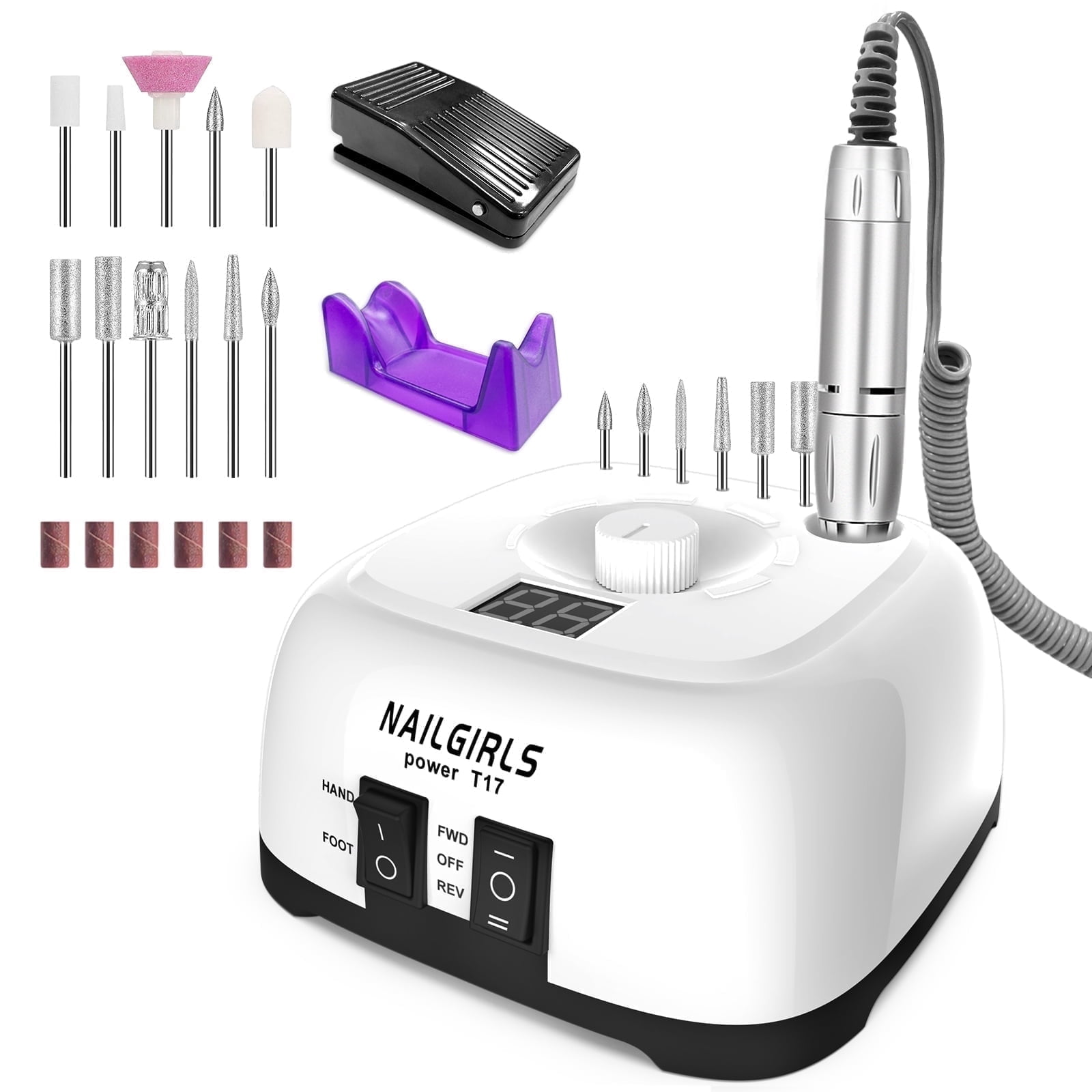 プロ仕様　Nailgirls power T17 ネイルドリル　ビット付き NAILGIRLS Electric Nail Drill 35000RPM with LCD Display, Foot