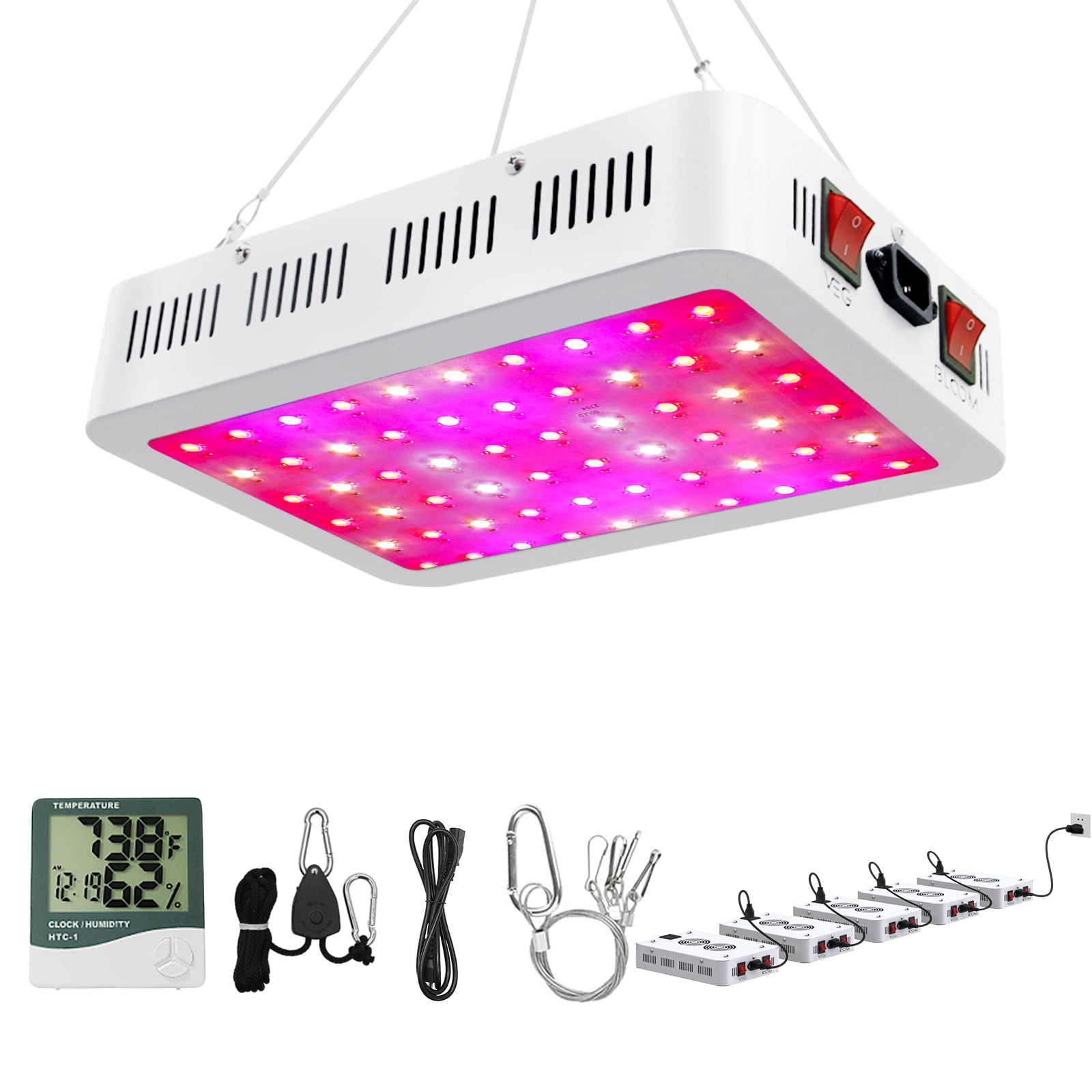 NAILGIRLS LED Plant Grow Light Full Spectrum 600W Dual Switch Veg Bloom Daisy Chain Plant Grow Heat Lamp with Temperature Hygrometer for Indoor
