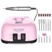 NAILGIRLS Portable Electric Nail Drill Machine 35000 RPM with Foot Pedal & LCD Display, Pink