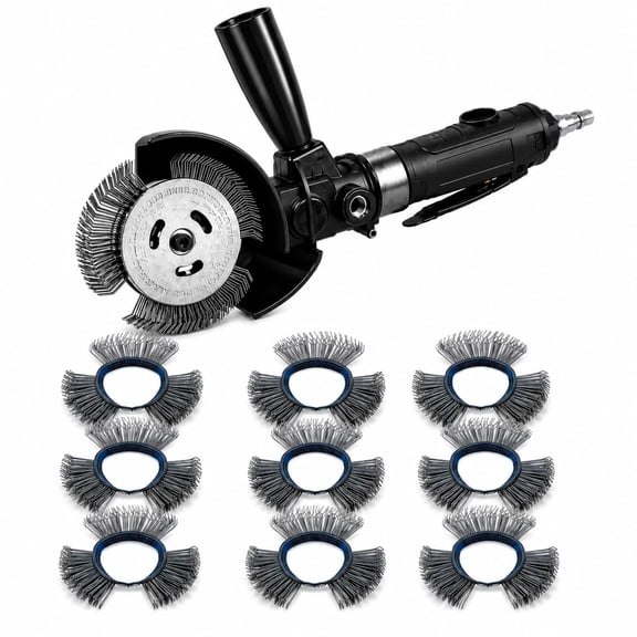 NAILMATEWL Pneumatic Wire Wheel Brush Rust Remover Tool, 3500RPM,10 steel wire wheels, 90PSI air compressor compatible, strips paint welding slag, protective guard, metal surface prep
