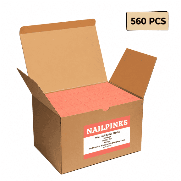 NAILPINKS Mini Orange Nail Buffer Blocks, 80/100 Grit, Bulk 560‑Count for Acrylic, Gel & Natural Nails, Salon‑Grade Manicure Supplies