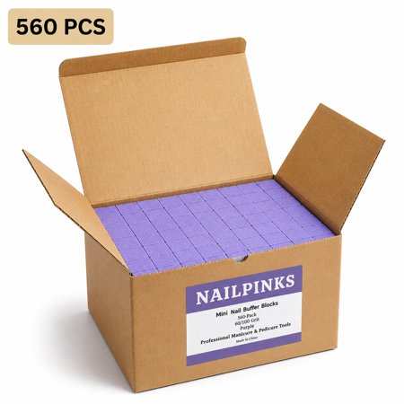 NAILPINKS Mini Nail Buffer Blocks 60/100 Grit for Acrylic Gel Natural Nails, Purple, 560 Count, Buik