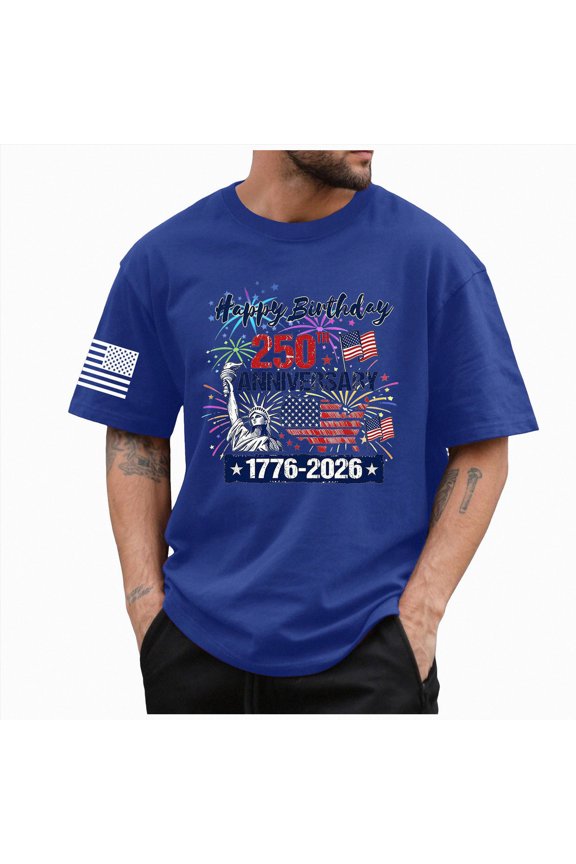 250 Anniversary USA Shirt Men Eagle Graphic 1776-2026 T-Shirt 4th of July Tees American Flag Patriotic Short Sleeve Top (XXL, Blue)