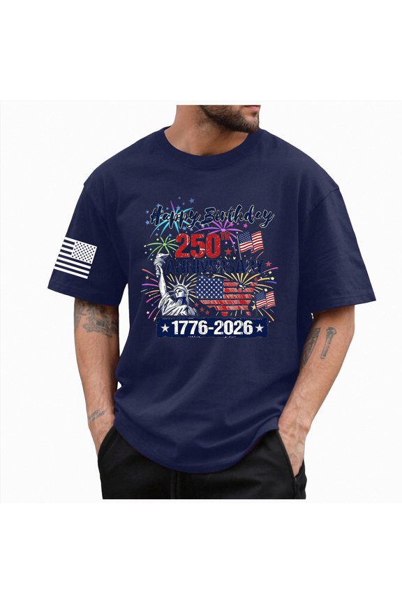 250 Anniversary USA Shirt Men Eagle Graphic 1776-2026 T-Shirt 4th of July Tees American Flag Patriotic Short Sleeve Top (XXL, Dark Blue)