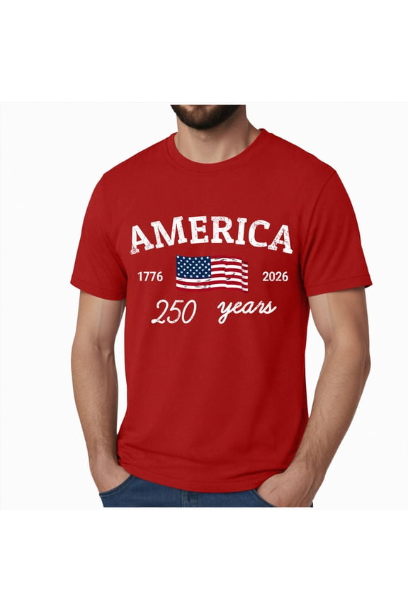 250 Anniversary USA Shirts: 1776-2026 250th Birthday Patriotic American Flag T-Shirt 4th of July Shirt (L, Red)