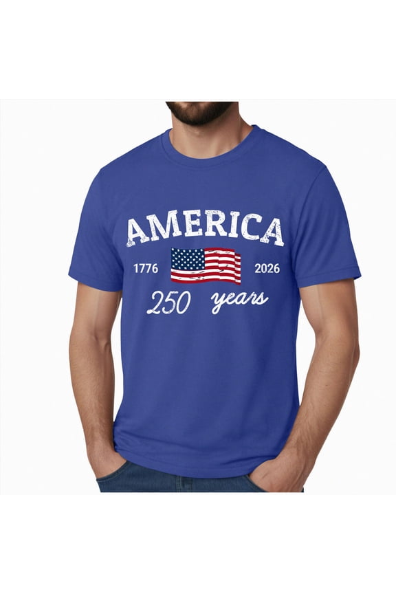250 Anniversary USA Shirts: 1776-2026 250th Birthday Patriotic American Flag T-Shirt 4th of July Shirt (XXL, Blue)