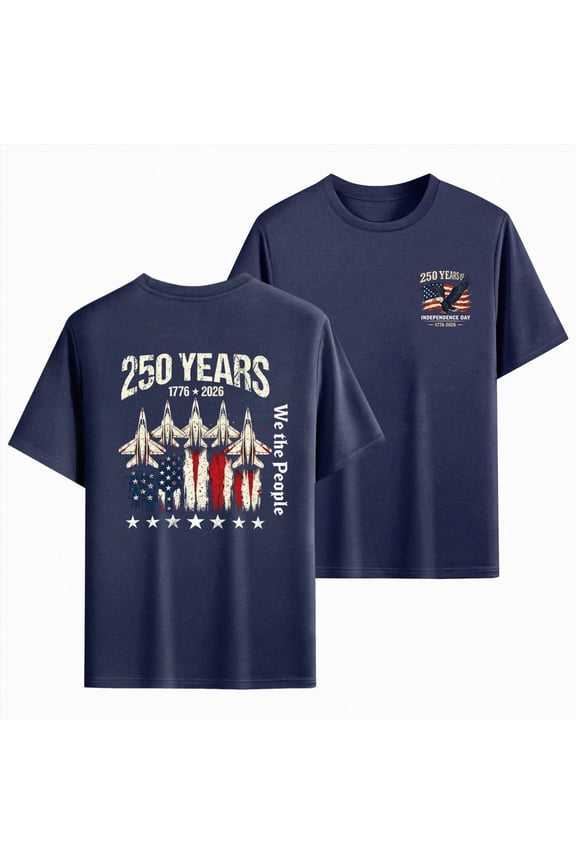 250 Years American Flag Shirts for Men: 4th of July T Shirt 1776-2026 USA Patriotic Tee Tops (L, Dark Blue)