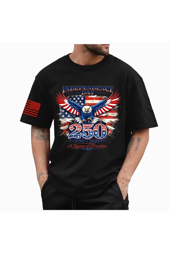 Men's United States of America 1776-2026 Tops 250 Anniversary USA Shirt Eagle Patriotic Flag Tee (L, Black)