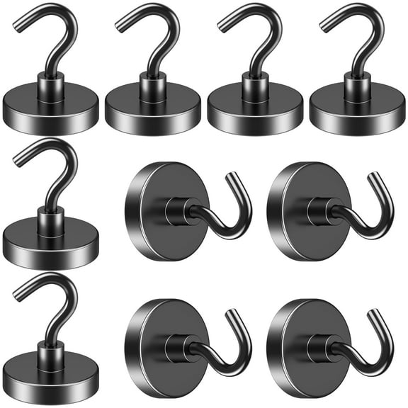 NAISHIER 10 Pack Magnetic Hooks, 50LBS Black Magnet Hooks Strong Neodymium Magnets with Hooks, Small Metal Magnetic Hooks for RefrigeratorLocker, Cruise, Kitchen, Cruise Ships, Office, Classroom