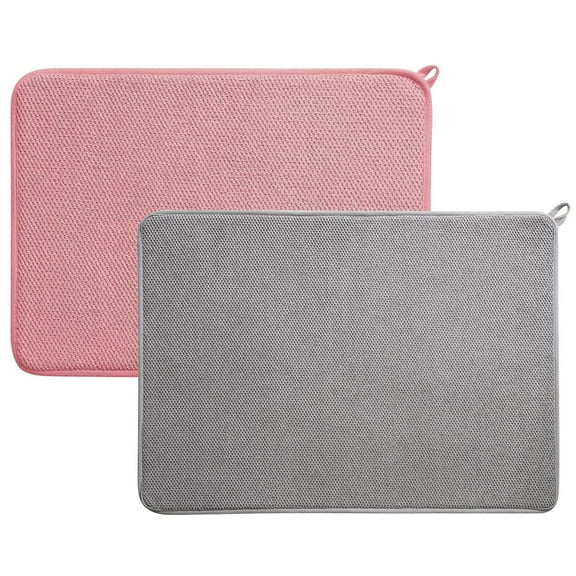 NAISHIER 2 Pack XXL Dish Mat, 20" x 15", Microfiber Dish Drying Mat , Super absorbent, Grey and Pink