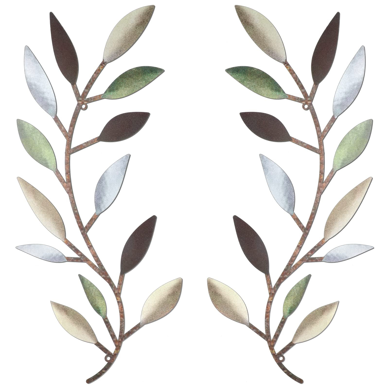 NAISHIER 2 Pieces Metal Tree Leaf Wall Decor, Vine Olive Branch Leaf Wall Art Wrought Iron Scroll Above The Bed, Living Room, Outdoor Decoration
