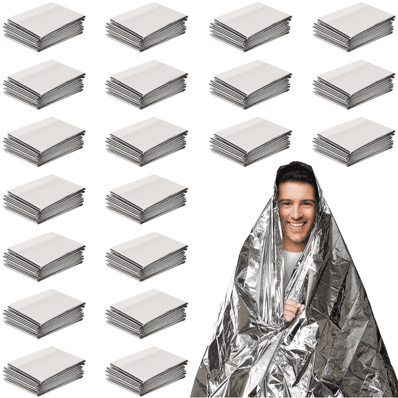 NAISHIER 20 Pack Emergency Thermal Blanket Survival, 84 x 64 Extra Large Mylar Blankets for Outdoor, Space Blanket, Silver Foil for Survival
