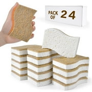 NAISHIER 24 Pack Biodegradable Natural Kitchen Sponge - Compostable Cellulose and Coconut Walnut Scrubber Sponge - Eco Friendly Sustainable Sponges for Dishes