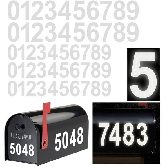 NAISHIER 3 inch Reflective Mailbox Numbers for Outside, 5 Sets Number Stickers with Sticky Tabs for Easy Backing Peeling, Strong Self Adhesive Vinyl House Numbers for mailbox