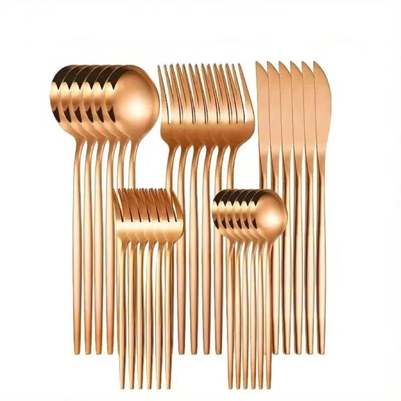 NAISHIER 30 Pcs Rose Gold Silverware Set Service for 6, Premium Stainless Steel Flatware Set, Cutlery Utensil Set, Durable Home Kitchen Eating Tableware Set