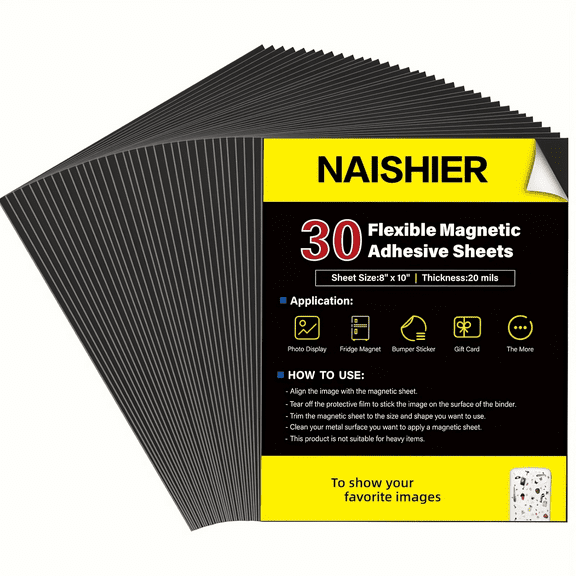 NAISHIER 30Pack Magnetic Adhesive Sheets, Magnetics with Adhesives Backing, 8x10 Inch Flexible Magnet Sheet for Crafts Photos and Die Storage Easy to Cut