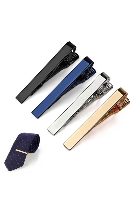 4 Pcs Tie Clips for Men, Classic Shiny & Glossy Tie Bar, Ideal for Father, Husband, Boyfriend, Business, Wedding, Tie Pins with Gift Box