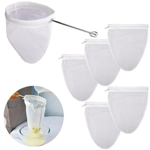 NAISHIER 6 Pcs Ultra Fine Mesh Strainer Bags, Fine Mesh Cheese Cloth with Stainless Steel Handle, Cheesecloth for Straining Nut Milk, Coffee, Milk
