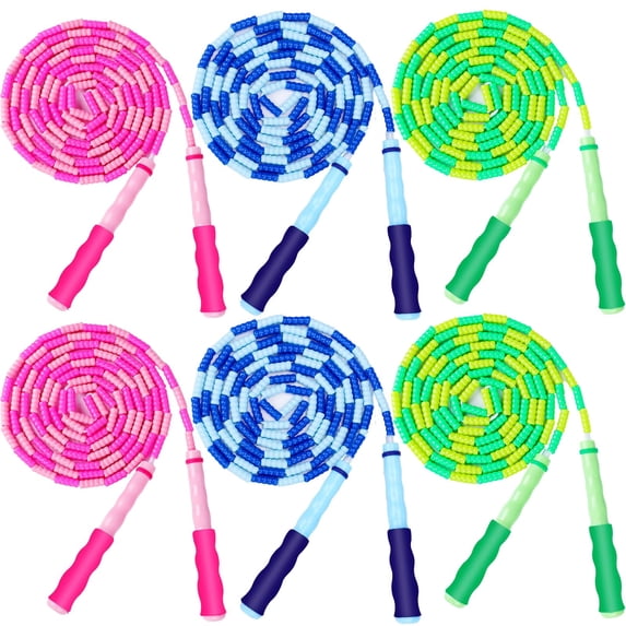 NAISHIER 6Pcs Jump Rope For Kids, Soft Beaded Jump Rope, Adjustable Length Tangle-Free Segmented Soft Beaded Skipping Rope,for Women, Men and Kids Keeping Fit, Workout and Weight Loss