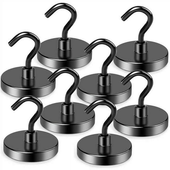 NAISHIER 8 Pack Black Magnetic Hooks, 80lbs Magnetic Hooks for Cruise Cabins, Cruise Essentials Must Haves for Travel, Strong Magnets with Hooks for Hanging, Heavy Duty Magnets with Epoxy Coating