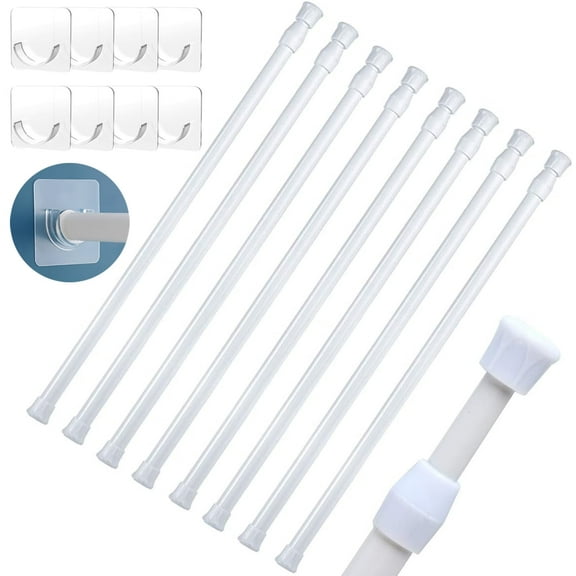 NAISHIER 8 Pcs Spring Tension Curtain Rod 28 to 48 Inch, White Adjustable Curtain Rod