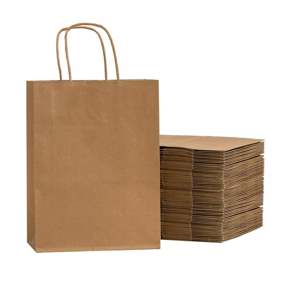 NAISHIER Brown Paper Bags with Handles, Bulk 50Pcs 8x4.5x10.8 Inch Gift Bags Bulk, Brown Kraft Paper Bags for Retail, Party, Shopping, Favor