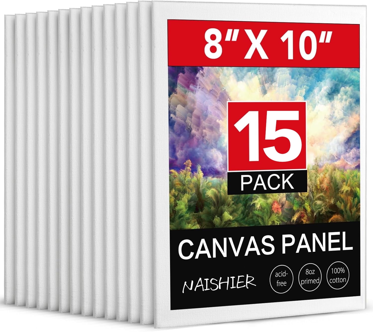 NAISHIER Canvases for Painting 8x10In, 15 Pack Blank Canvas Boards Bulk - Cotton Art Canvas for Oil, Acrylic & Watercolor Painting
