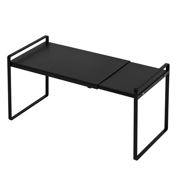 NAISHIER Expandable Cabinet Storage, Shelf Stackable Organizer Rack for Kitchen Bathroom Pantry Spice Cupboard Countertop Home Office Desk Heavy Duty Nonslip, Black