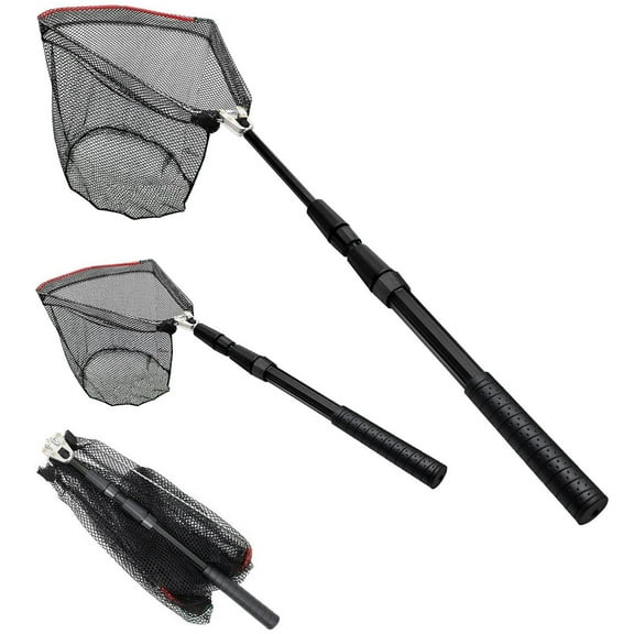 NAISHIER Fishing Nets Collapsible Long Handle, Fishing Net for Freshwater Saltwater, Collapsible Small Fish Net for Kids Men Women Easy Catch Release