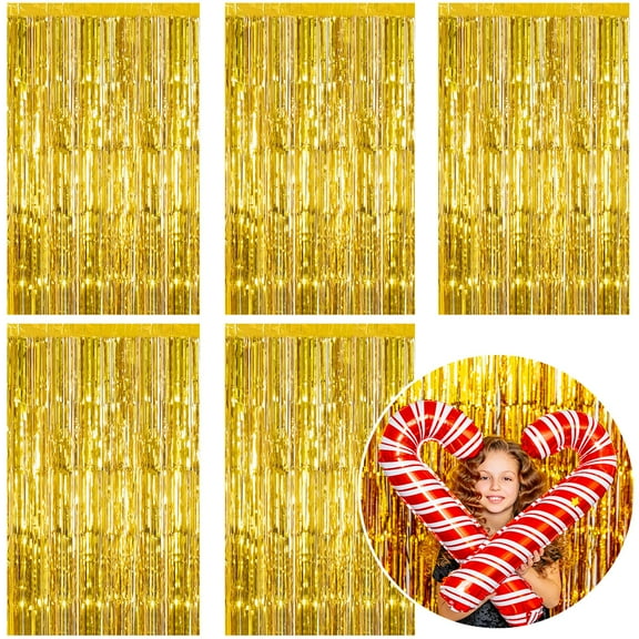 NAISHIER Gold Foil Fringe Backdrop Curtains, Tinsel Streamers, Fringe Backdrop for New Years Eve, Graduation, Birthday, Baby Shower, Gender Reveal, Disco Party