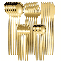 NAISHIER Gold Silverware Set 30 Pieces, Stainless Steel Flatware Set, Titanium Gold Plating Cutlery Set Utensil Sets Service for 6