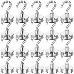 NAISHIER Magnetic Hooks, 50 LB Heavy Duty Magnet with Hooks, 20 Packs Strong Rare Earth Neodymium Magnet Hooks for Hanging, Magnetic Hanger for Curtain, Home