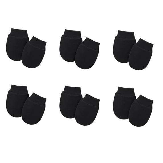NAISIBABY 6 Pack Little Kids Scratch Mittens, Little Kids Cotton Gloves for Boys Girls, Soft Prevent Scratch Hand Protectors Black