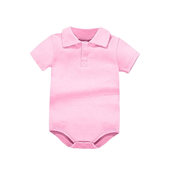 NAISIBABY Baby Boys Girls Bodysuit, Polo Collar Short Sleeve Cotton Soft Unisex Infant Onesie Romper Pink 18-24Months