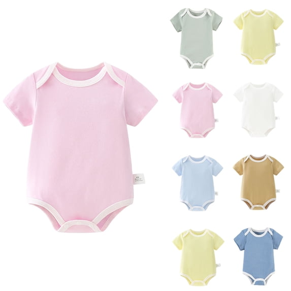 NAISIBABY Baby Boys Girls Bodysuit, Short Sleeve Soft Cotton Summer Breathable Unisex Onesie Romper Pink 6-9Months