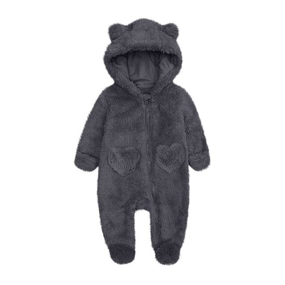 NAISIBABY Baby Boys Girls Fleece Jumpsuit, Winter Warm Super Soft Full Zipper Newborn One-Piece Romper Clothes Dark Gray 0-3Months