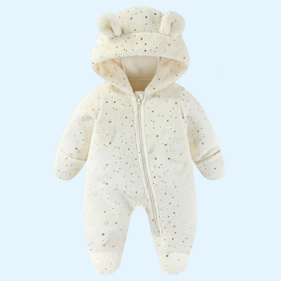 NAISIBABY Baby Hooded Jumpsuit, Fleece Soft Thicken Warm Full Zip-Up Newborn One-Piece Romper Loungewear White 3Months