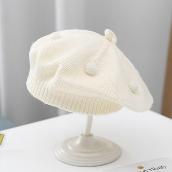 NAISIBABY Beret Hat for Toddler Girls, Fall Winter Knitted Warm Soft Cotton French Style Artist Cap White