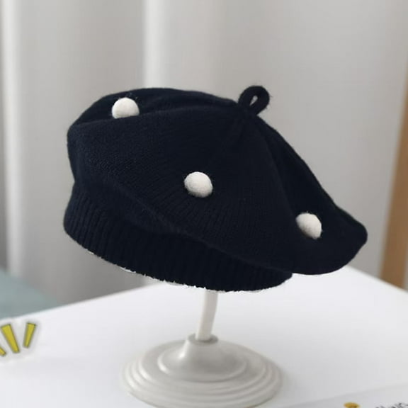 NAISIBABY Beret Hat for Toddler Girls, Knitted Warm Fall Winter Soft Cotton French Style Artist Cap Black