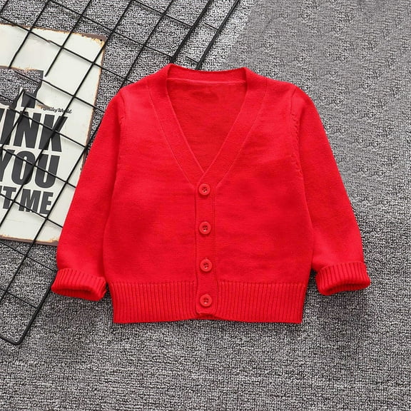 NAISIBABY Big Boys Girls Cardigan Sweaters, Loose Solid Color Long Sleeve Casual Knitted Outwear Red L