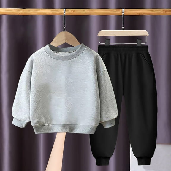 NAISIBABY Big Boys Girls Sweatshirts Sweatpants Sets, Long Sleeve Casual Solid Color Kids 2-Piece Sets Gray 8-9T