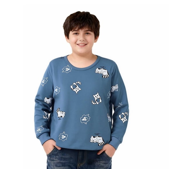 NAISIBABY Big Boys Long Sleeve T-Shirt, Round Neck Fashion Prints Pullover Cotton Casual Spring Fall Tees Dark Blue 15T