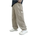 thumbnail image 1 of NAISIBABY Big Boys Pants with Pockets 10T, Elastic Waist Baggy Fit Straight Leg Lightweight Causal Trousers Khaki(5-15T), 1 of 6